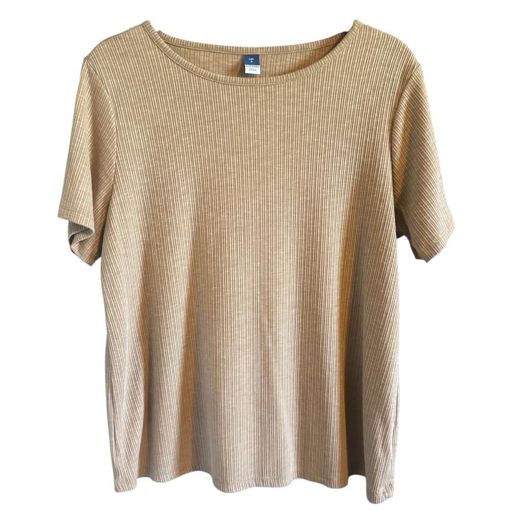 Old Navy Luxe Classic Tan Ribbed Short Sleeve Top